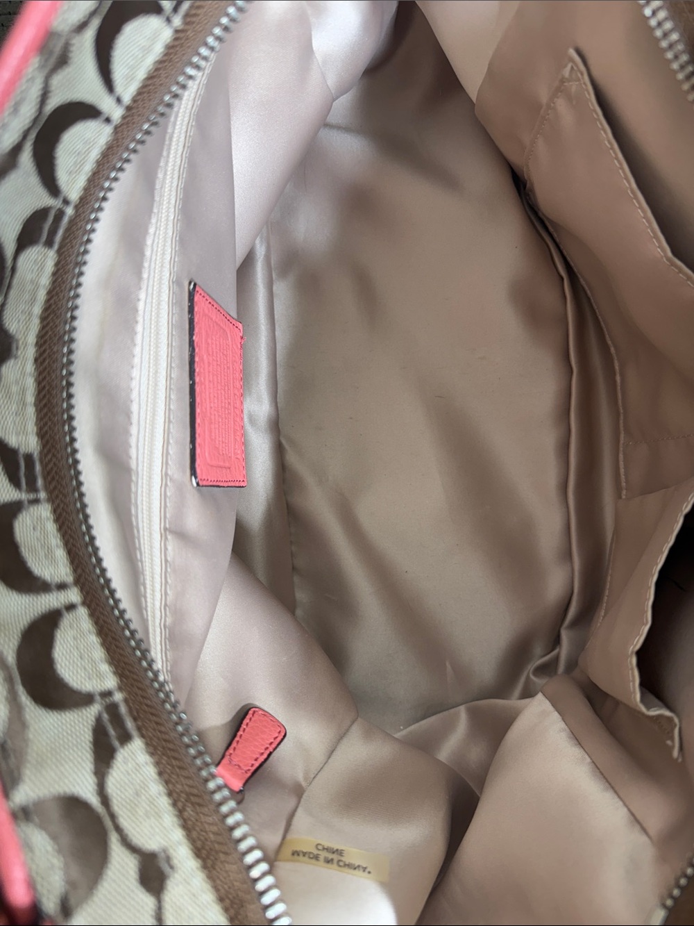 Coach Park Signature Carrie Tote in beautiful Khaki & Coral Orange! - Picture 6 of 10